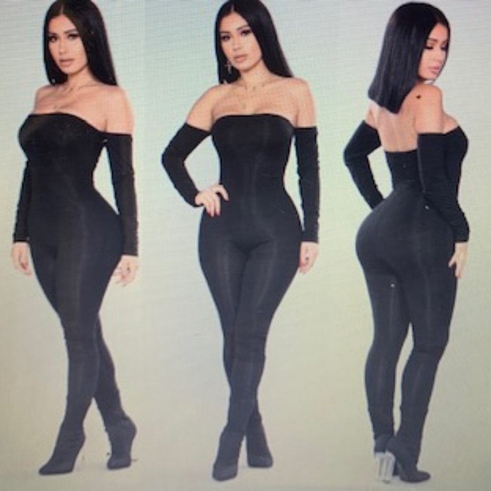 Black Bodycon Long-Sleeve Off Shoulder Bodysuit